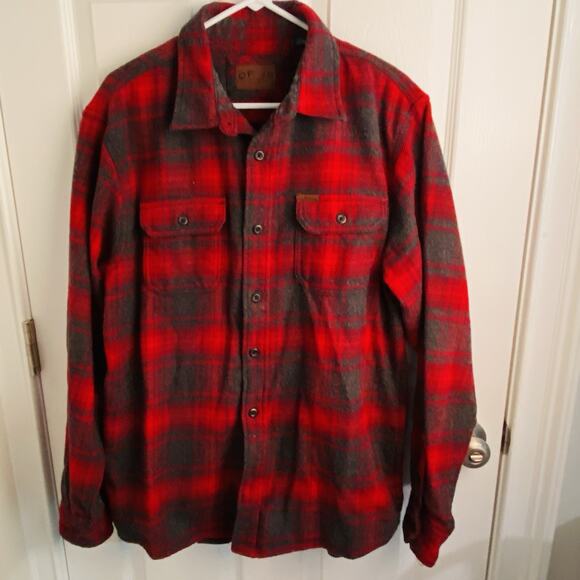 Orvis Shirt Shacket Mens Large L Heavyweight Flannel Jacket Plaid Rio Red Pocket - Picture 1 of 8